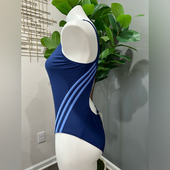 New Adidas 3-stripes swimsuit Women’s Navy Blue size 14 - Picture 2 of 7